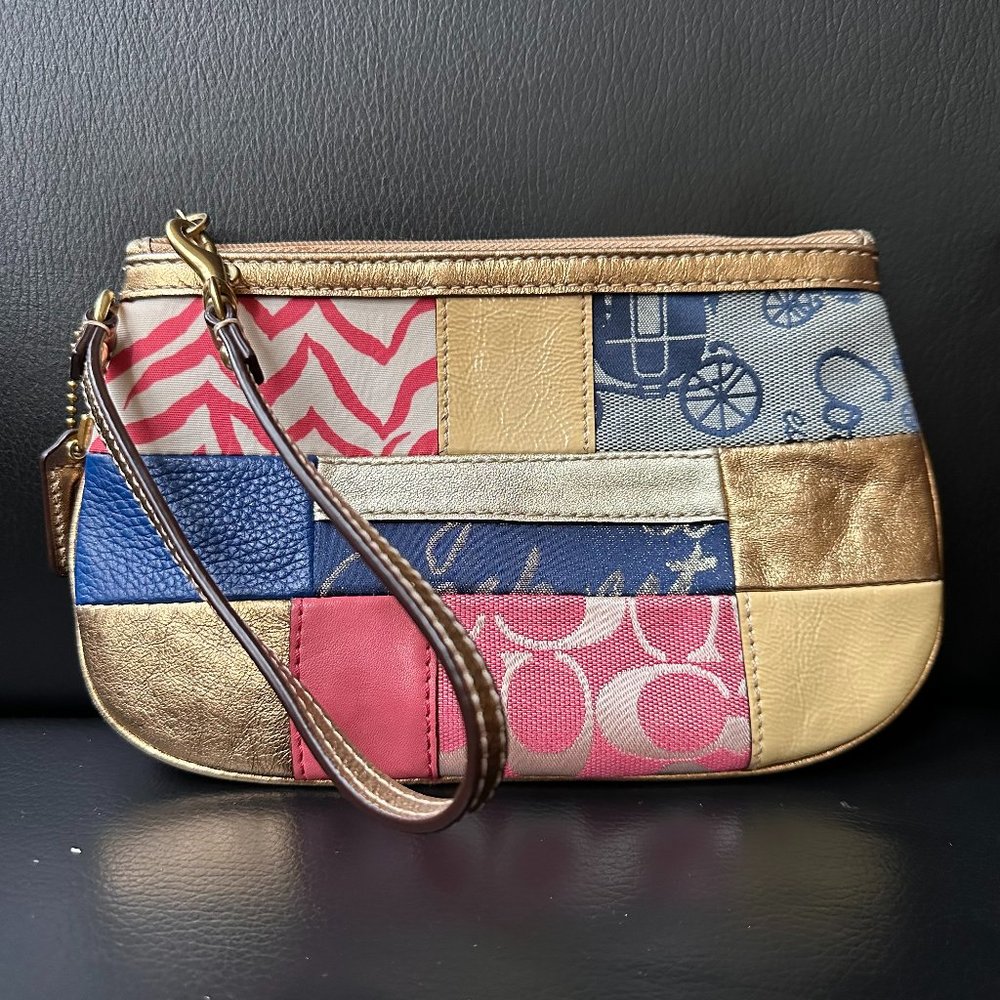 Coach Signature Patchwork gold leather wristlet